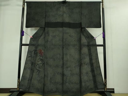 平和屋着物▽極上 訪問着 無双 紗袷 紗×絽 手描き ハイビスカス 黒地 逸品 DZAA9400kh5