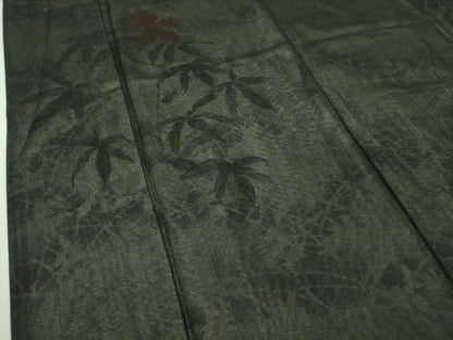 平和屋着物▽極上 訪問着 無双 紗袷 紗×絽 手描き ハイビスカス 黒地 逸品 DZAA9400kh5
