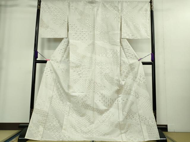 平和屋本店▽極上　中国三大刺繍 スワトウ刺繍 汕頭刺繍 総刺繍 本場縞大島紬 単衣 道長名物裂花文 ロング丈　逸品　未使用　DZAA9401kh5