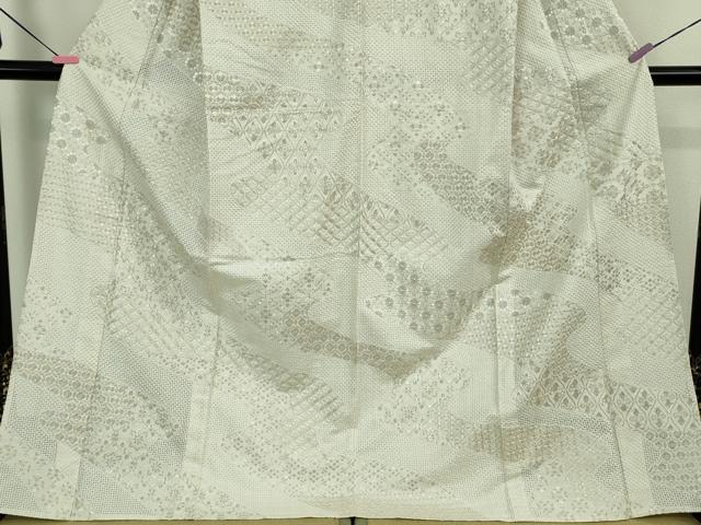 平和屋本店▽極上　中国三大刺繍 スワトウ刺繍 汕頭刺繍 総刺繍 本場縞大島紬 単衣 道長名物裂花文 ロング丈　逸品　未使用　DZAA9401kh5