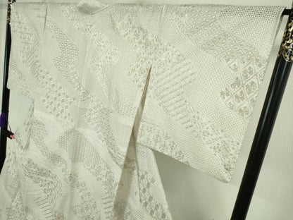 平和屋本店▽極上　中国三大刺繍 スワトウ刺繍 汕頭刺繍 総刺繍 本場縞大島紬 単衣 道長名物裂花文 ロング丈　逸品　未使用　DZAA9401kh5