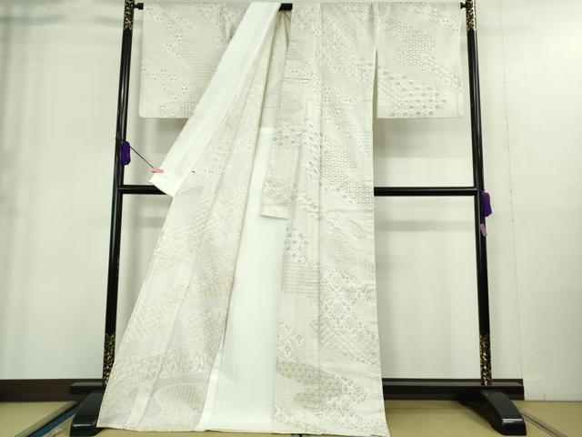 平和屋本店▽極上　中国三大刺繍 スワトウ刺繍 汕頭刺繍 総刺繍 本場縞大島紬 単衣 道長名物裂花文 ロング丈　逸品　未使用　DZAA9401kh5