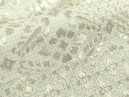 平和屋本店▽極上　中国三大刺繍 スワトウ刺繍 汕頭刺繍 総刺繍 本場縞大島紬 単衣 道長名物裂花文 ロング丈　逸品　未使用　DZAA9401kh5
