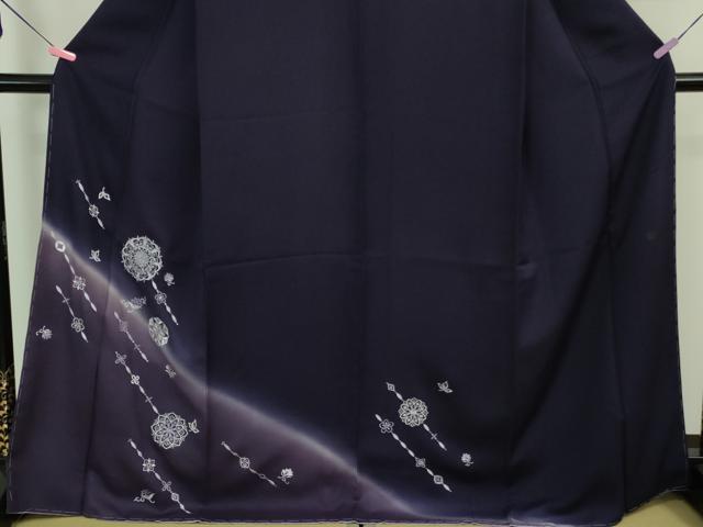 平和屋本店■極上 山口美術織物 皇室 伊勢神宮御用 西陣織 訪問着 総刺繍 正倉院花文 深紫色地 暈し染め　銀糸　逸品　未使用　DZAA9403kh5