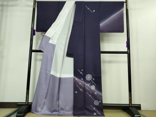 平和屋本店■極上 山口美術織物 皇室 伊勢神宮御用 西陣織 訪問着 総刺繍 正倉院花文 深紫色地 暈し染め　銀糸　逸品　未使用　DZAA9403kh5