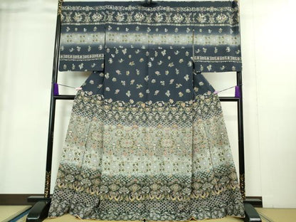 平和屋本店■極上　中国三大刺繍　汕頭刺繍　スワトウ刺繍　訪問着　双鳥花唐草文　暈し染め　ロング丈　逸品　DZAA9408kh5