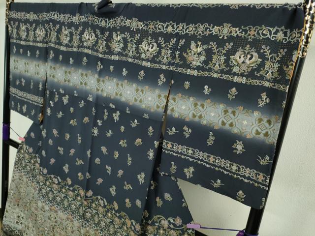 平和屋本店■極上　中国三大刺繍　汕頭刺繍　スワトウ刺繍　訪問着　双鳥花唐草文　暈し染め　ロング丈　逸品　DZAA9408kh5