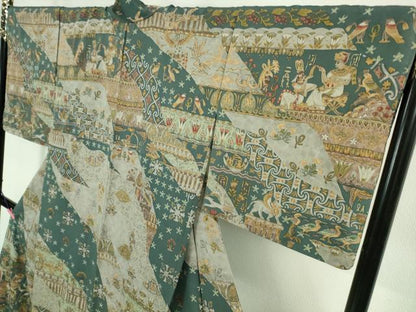 平和屋本店■極上　中国三大刺繍　スワトウ刺繍　汕頭刺繍　相良刺繍　訪問着　古代人物壁画文様　金糸　ロング丈　逸品　DZAA9410kh5