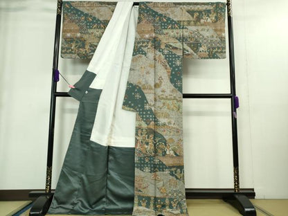平和屋本店■極上　中国三大刺繍　スワトウ刺繍　汕頭刺繍　相良刺繍　訪問着　古代人物壁画文様　金糸　ロング丈　逸品　DZAA9410kh5