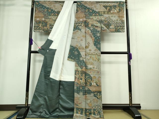 平和屋本店■極上　中国三大刺繍　スワトウ刺繍　汕頭刺繍　相良刺繍　訪問着　古代人物壁画文様　金糸　ロング丈　逸品　DZAA9410kh5