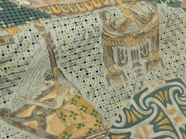 平和屋本店■極上　中国三大刺繍　スワトウ刺繍　汕頭刺繍　相良刺繍　訪問着　古代人物壁画文様　金糸　ロング丈　逸品　DZAA9410kh5