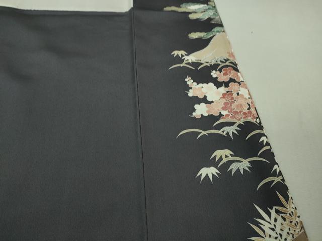 平和屋本店■極上　訪問着　友禅　駒刺繍　渡橋風景花文　青褐色地　金彩　逸品　未使用　DZAA9412kh5