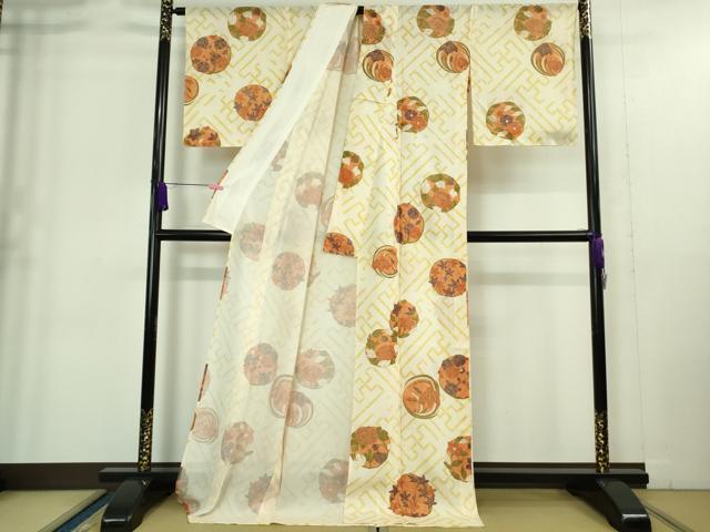 平和屋本店＊極上　夏物　銀座　志ま亀　小紋　絽　花丸文　ロング丈　たとう紙付き　逸品　DZAA9415kh6