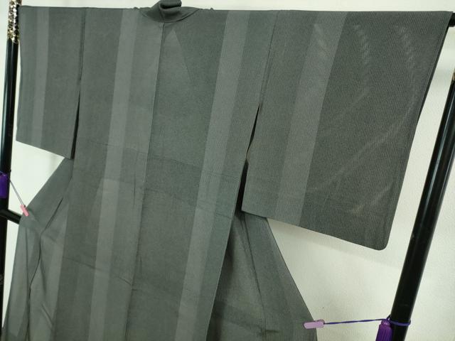 平和屋着物＊極上 夏物 江戸小紋 縦絽 鮫小紋柄 間道 黒地 逸品 DZAA9416kh5
