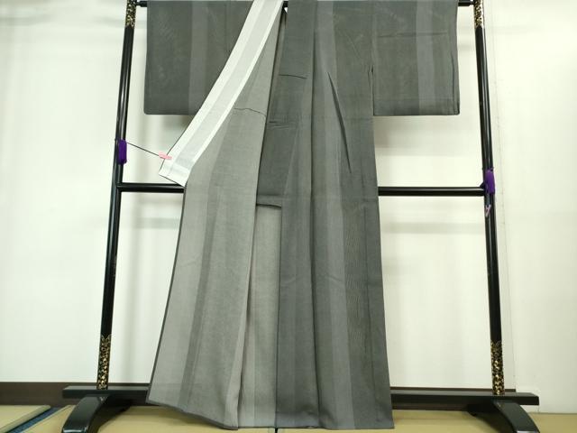 平和屋着物＊極上 夏物 江戸小紋 縦絽 鮫小紋柄 間道 黒地 逸品 DZAA9416kh5