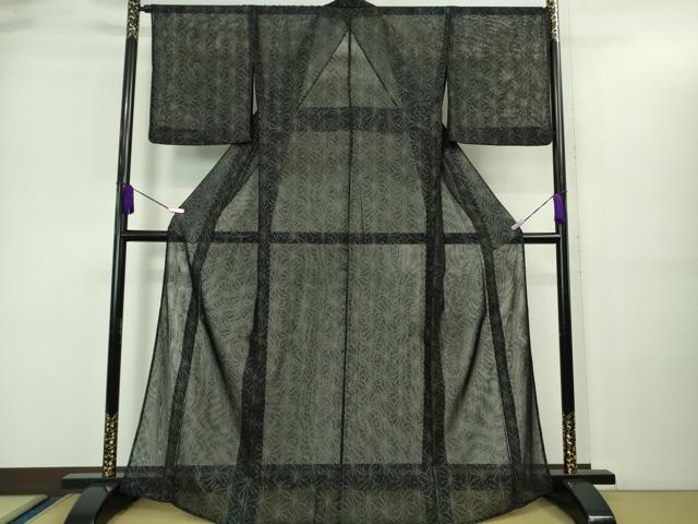 平和屋着物▽極上 小紋 無双 紗袷 紗×紗 麻の葉文 黒地 逸品 DZAA9417kh5
