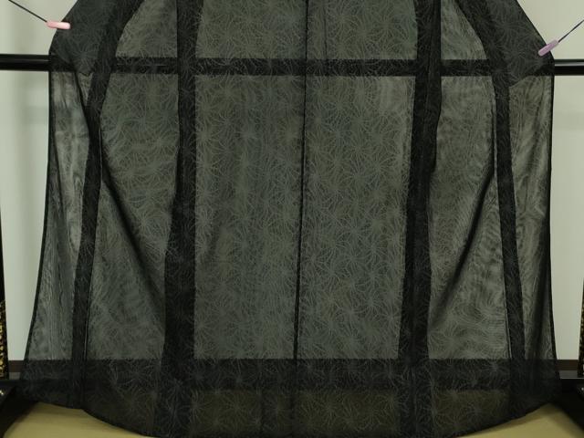 平和屋着物▽極上 小紋 無双 紗袷 紗×紗 麻の葉文 黒地 逸品 DZAA9417kh5