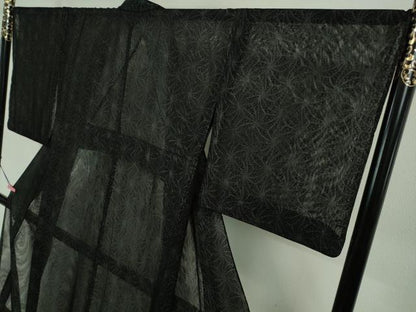 平和屋着物▽極上 小紋 無双 紗袷 紗×紗 麻の葉文 黒地 逸品 DZAA9417kh5
