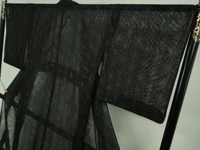 平和屋着物▽極上 小紋 無双 紗袷 紗×紗 麻の葉文 黒地 逸品 DZAA9417kh5