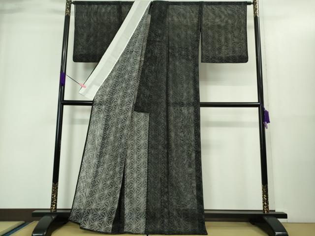 平和屋着物▽極上 小紋 無双 紗袷 紗×紗 麻の葉文 黒地 逸品 DZAA9417kh5