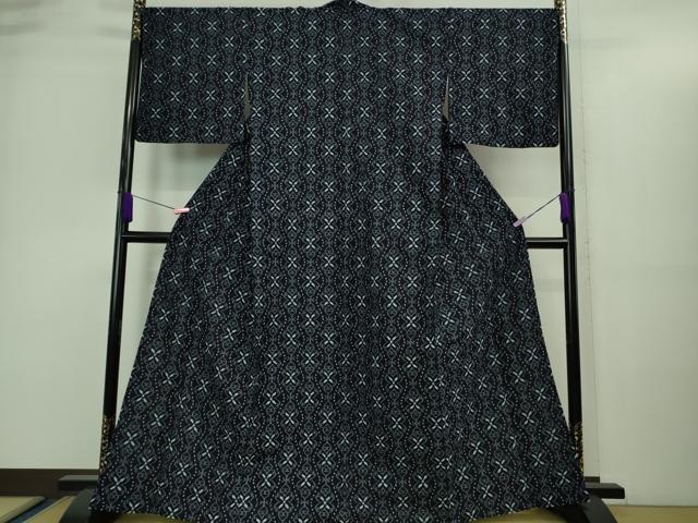 平和屋本店■希少　重要無形文化財技術保持者　小川内龍夫　久留米絣　単衣　綿　手織　立涌花間道　証紙付き　逸品　未使用　DZAA9420kh5