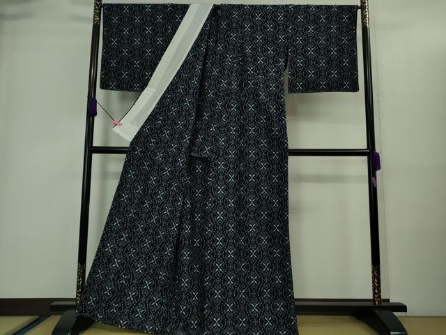 平和屋本店■希少　重要無形文化財技術保持者　小川内龍夫　久留米絣　単衣　綿　手織　立涌花間道　証紙付き　逸品　未使用　DZAA9420kh5
