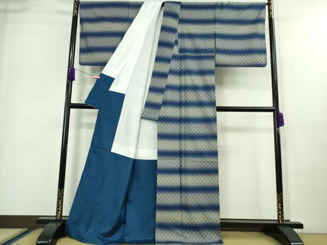 平和屋本店■超希少　日本工芸会正会員　秋山眞和　綾の手紬　手織　本藍染　花織　逸品　未使用　DZAA9433kh5