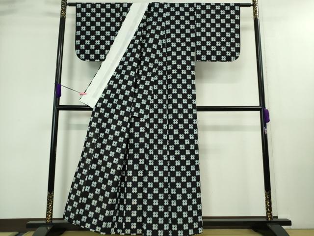平和屋本店■極上　人間国宝　松枝玉記　久留米絣　単衣　綿　市松文様　証紙付き　逸品　DZAA9441kh5