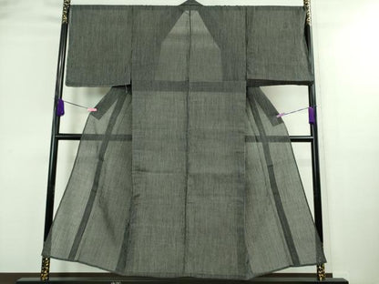 平和屋着物＊極上 夏物 男性 本場小千谷ちぢみ 麻麻縞 黒地 逸品 未使用 DZAA9442kh5