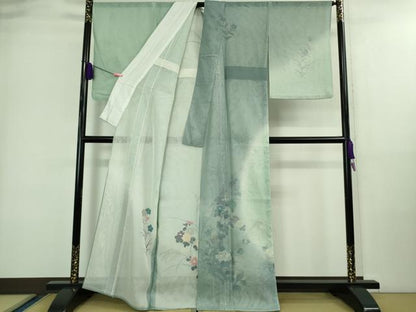平和屋本店▽極上 中国三大刺繍 スワトウ刺繍 汕頭刺繍 訪問着 無双 紗袷 紗×紗 手描き 秋草文 暈し染め 逸品 DZAA9443kh5