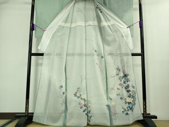 平和屋本店▽極上 中国三大刺繍 スワトウ刺繍 汕頭刺繍 訪問着 無双 紗袷 紗×紗 手描き 秋草文 暈し染め 逸品 DZAA9443kh5