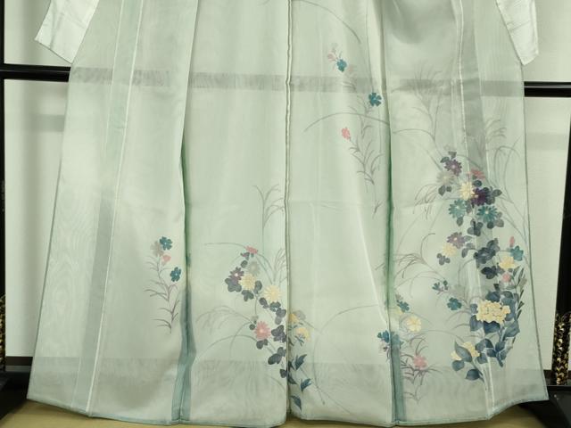 平和屋本店▽極上 中国三大刺繍 スワトウ刺繍 汕頭刺繍 訪問着 無双 紗袷 紗×紗 手描き 秋草文 暈し染め 逸品 DZAA9443kh5