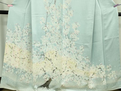 平和屋本店■極上　訪問着　手描き　枝桜　水色地　逸品　未使用　DZAA9446kh5
