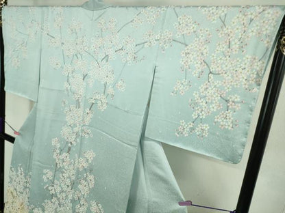 平和屋本店■極上　訪問着　手描き　枝桜　水色地　逸品　未使用　DZAA9446kh5