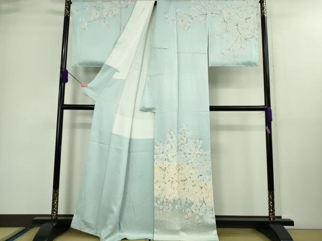 平和屋本店■極上　訪問着　手描き　枝桜　水色地　逸品　未使用　DZAA9446kh5