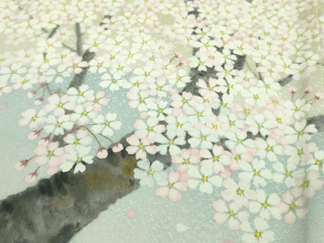 平和屋本店■極上　訪問着　手描き　枝桜　水色地　逸品　未使用　DZAA9446kh5