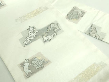 平和屋着物＊極上 夏物 西陣 沢本織物謹製 九寸名古屋帯 鳥獣戯画 金銀糸 証紙付き 逸品 新品 DZAA9450kh5