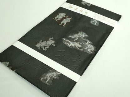 平和屋着物＊極上 夏物 九寸名古屋帯 鳥獣戯画 金銀糸 黒地 逸品 新品 DZAA9453kh5