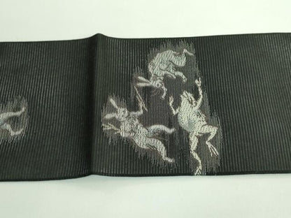 平和屋着物＊極上 夏物 九寸名古屋帯 鳥獣戯画 金銀糸 黒地 逸品 新品 DZAA9453kh5