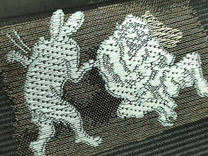 平和屋着物＊極上 夏物 西陣 沢本織物謹製 九寸名古屋帯 鳥獣戯画 金銀糸 黒地 証紙付き 逸品 新品 DZAA9454kh5