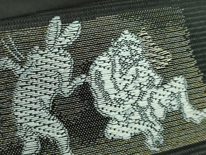 平和屋着物＊極上 夏物 九寸名古屋帯 鳥獣戯画 金銀糸 黒地 逸品 新品 DZAA9455kh5