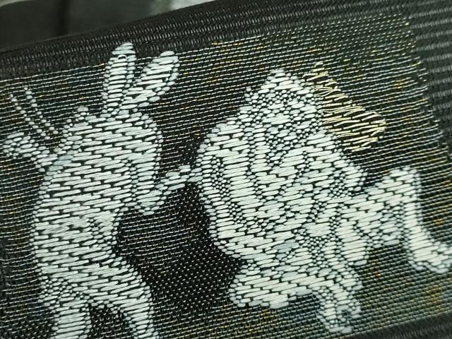 平和屋着物＊極上 夏物 西陣 沢本織物謹製 九寸名古屋帯 鳥獣戯画 金銀糸 黒地 証紙付き 逸品 新品 DZAA9456kh5