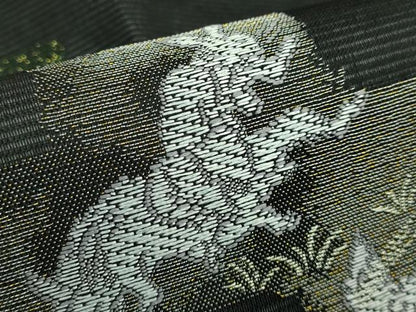 平和屋着物＊極上 夏物 九寸名古屋帯 鳥獣戯画 金銀糸 黒地 逸品 新品 DZAA9457kh5