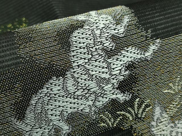 平和屋着物＊極上 夏物 九寸名古屋帯 鳥獣戯画 金銀糸 黒地 逸品 新品 DZAA9457kh5