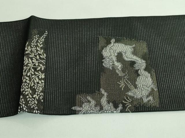 平和屋着物＊極上 夏物 九寸名古屋帯 鳥獣戯画 金銀糸 黒地 逸品 新品 DZAA9457kh5