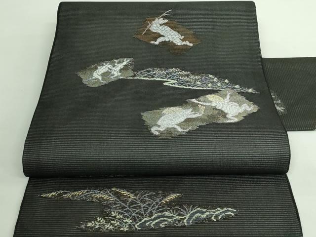 平和屋着物＊極上 夏物 九寸名古屋帯 鳥獣戯画 金銀糸 黒地 逸品 新品 DZAA9459kh5