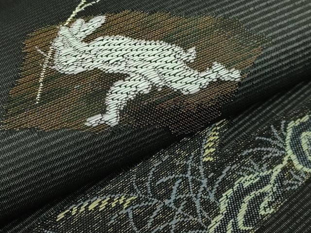 平和屋着物＊極上 夏物 九寸名古屋帯 鳥獣戯画 金銀糸 黒地 逸品 新品 DZAA9459kh5