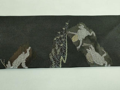平和屋着物＊極上 夏物 九寸名古屋帯 鳥獣戯画 金銀糸 黒地 逸品 新品 DZAA9459kh5