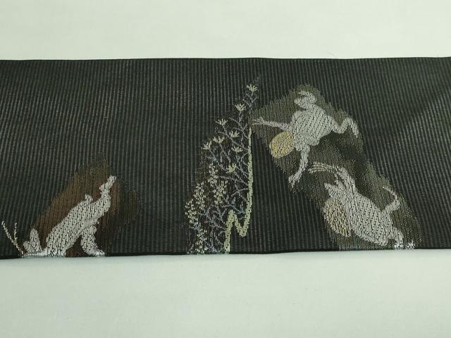 平和屋着物＊極上 夏物 九寸名古屋帯 鳥獣戯画 金銀糸 黒地 逸品 新品 DZAA9459kh5