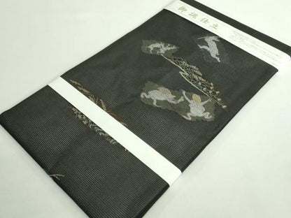 平和屋着物＊極上　夏物　九寸名古屋帯　鳥獣戯画　金銀糸　黒地　逸品　新品　DZAA9460kh5
